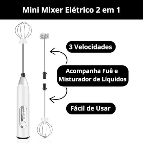 Misturador Mini Mixer 2 em 1 Fuê Portátil Elétrico Recarregável USB 3 Velocidades