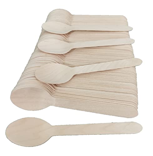 Froggy Einwegbesteck Holzlöffel Einmalbesteck helles Birkenholz ökologisches Besteck Glatte Oberfläche Warme und Kalte Speisen Natürlich 16,5 cm Länge 24 Stück Set enthält Cover