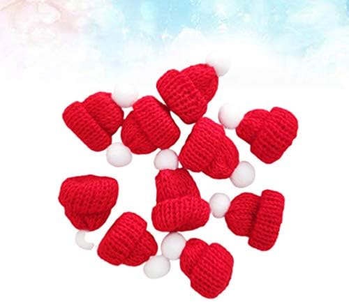 Amosfun 10PCS Christmas Knitted Small Hat Santa Claus Cap Cute Christmas Party Mini Hats Bottle DIY Handmade Accessories