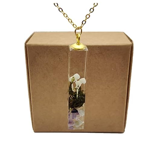 Cairui Design Mushroom 3D Forest Landscape Transparent Cube Resin Pendant 18k Gold Plated Long Necklace