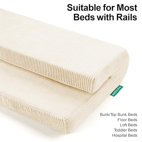 Image of AEOCOO Bed Bumpers for Toddlers, Size 3 Ft, Toddler Bed Rail Bumper Protector for Loft Beds & Bunk Beds, Bed Rail Height Extender Bed Guardrail, Anti-Bump | Fall Prevention, Beige