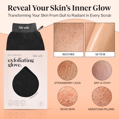Kitsch Exfoliating Gloves – Korean Exfoliating Mitt And Deep Exfoliating Body Scrubber For Shower Bath, Body Scrubber Exfoliator, Dead Skin Remover, Skin Care For Smooth Renewed Skin - 1Pc, Black - 5