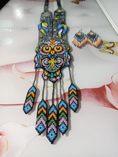 Collar gerdan de búho ucraniano y pendientes artesanales de cuentas multicolor 3