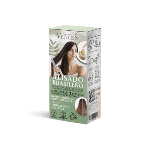 VEGLISS - Kit Alisado Brasileño en Casa con Queratina Vegetal - Champú 30 ml + Tratamiento 120 ml - Fórmula Vegana - Anti Frizz - Liso Hasta 12 Semanas - Hidrata y Controla Volumen