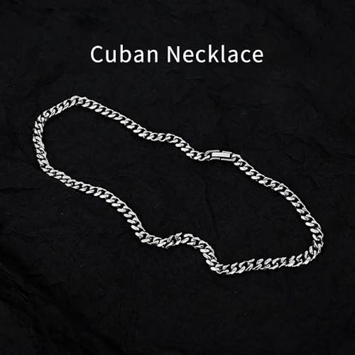 سلسلة بحلقات كوبية 6 ملم للرجال، سلسلة قلادة من الستانلس ستيل بلون فضي، اكسسوارات سلاسل الرقبة للرجال 45، 50، 55، 60 سم (45 سم)