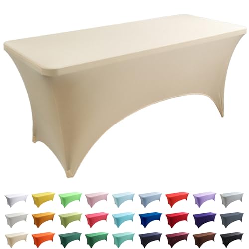 Mantel rectangular de elastano elástico beige, lavable y resistente a las arrugas, ideal para banquetes, bodas, eventos, mercados, 1 paquete