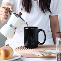 Smilatte 450ml Porzellan Kaffeetassen, Große Tassen Set 4er, Keramik Teetasse Groß mit Griff Coffee Mug Cup für Tee Cappuccino, Schwarz – Ansicht 7
