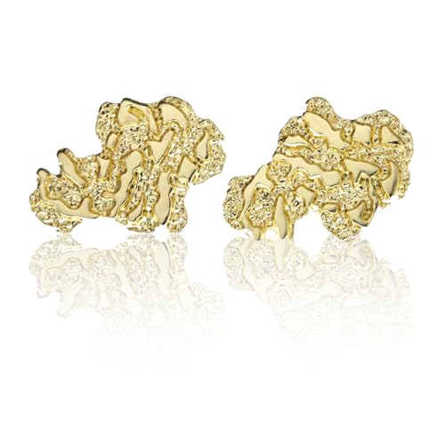 Gold Nugget Earrings Gold Earrings for Men 925 Sterling Silver, 14K Gold Plated Best Earring for Sensitive ears Gleaming Gift Choice