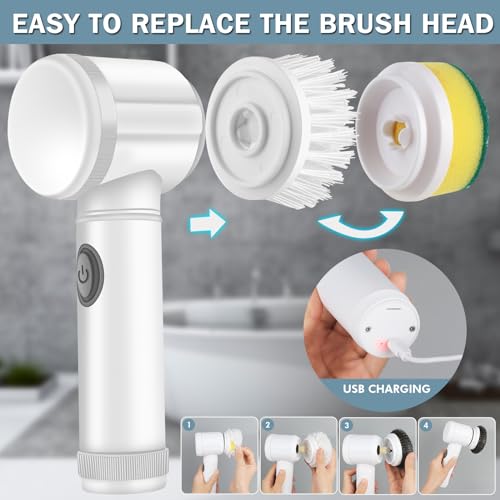 LEKISHE-Electric-Spin-Scrubber-Electric-Cleaning-Brush-Cordless-Power-Scrubber-with-5-Replaceable-Brush-Heads-Handheld-Power-Shower-Scrubber-for-Bathtub-Floor-Wall-Tile-Toilet-Window-Sink