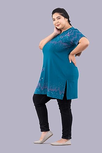 Image of CUPID Women's Cotton Plus Size Half Sleeves Long Top for Semi Summers with One Side Pocket for Ladies Printed T Shirt 3XL to 7XL