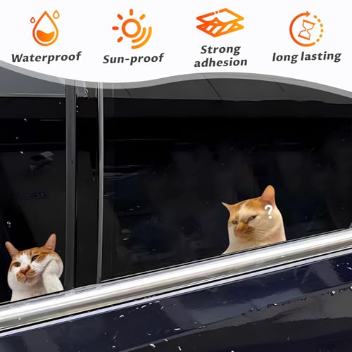 Image of 2 PCS Car Cat Meme Decals, Funny Kitten Vinyl Bumper Sticker for Vehicle Windows Doors and Trucks, Cute Automotive Cars Decoration (4 inch)