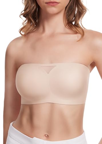 HBselect Strapless Bras for Women Seamless Non-Slip Silicone Padded Bandeau Bra Comfort Wireless Tube Top Bralette