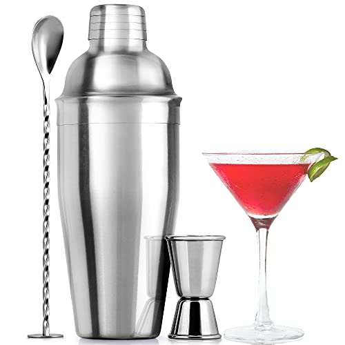 Large Stainless Steel Cocktail Shaker Set - 24 Ounce Mixed Drink Shaker - Martini Shaker Set With Built In Strainer, Double Sided Jigger & Combo Muddler Mixing Spoon - Pro Margarita Shaker - By Zulay