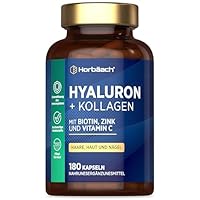 Hyaluron Kollagen Kapseln Hochdosiert Komplex mit Biotin, Zink, Selenium & Vitamin C | Hyaluronsäure Beauty Complex | für Haut, Haare, Nägel | 180 Stk | Horbaach