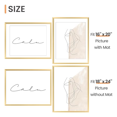 Image of upsimples 18x24 Picture Frame Set of 5, Display Pictures 16x20 with Mat or 18 x 24 Without, Wall Gallery Poster Frames, Gold