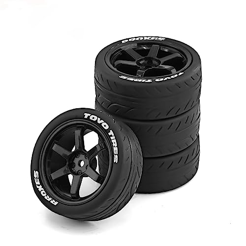 Chanmoo 1/10 RC Rally Racing Tires and Plastic Drift Wheels 12mm Hex On Road Tyres for 1:10 Touring...