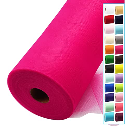 Image of Fuchsia Tulle Fabric Rolls 54 Inch by 40 Yards Tulle Bolt Spool for Wedding Decorations DIY Tutu Baby Shower Table Skirt Ceiling Decor Birthday Party Craft Supplies