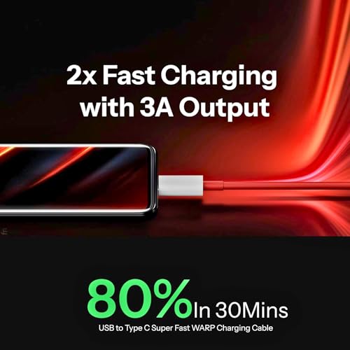 Image of Type C Cable Fast Charging - 80W | Warp /Dash Charge Compatible with All OnePlus & Type C Devices | USB A to Type C Cable | Fast Data Sync & Smart Protection Chip for Safe Power Control - Red