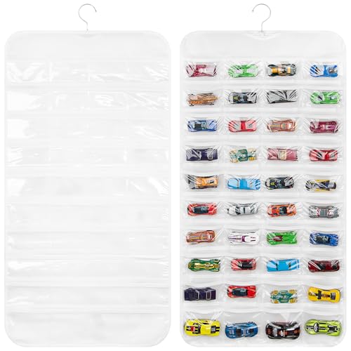 JOYMOMO Hanging Organizers for Mini Car Double Sided 80 Pockets Display Case for Toy Cars(Without Toy Cars) (One Piece White)