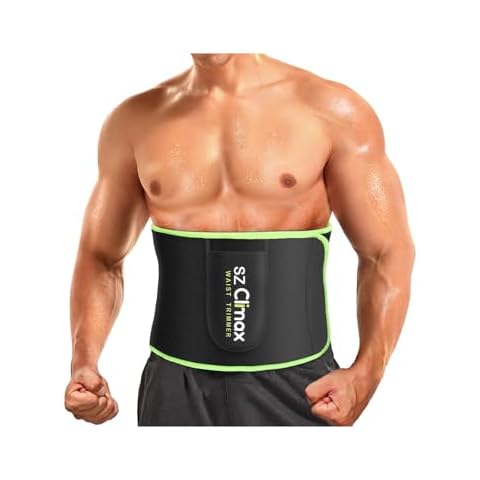 SZCLIMAX Waist Trimmers for Women and Men, Waist Trainer Belt, Sweat Band Waist Trainer for High-Intensity Training & Workouts, Back Support with Pocket for Cell Phone Green Cover