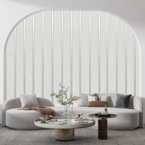 Image of White Silver 3D Wood Grain Wallpaper Roll | Self-Adhesive Waterproof Vinyl Wall Covering for Bedroom, Living Room, Kitchen, Furniture & Cabinet Renovation (45 x 300 cm)