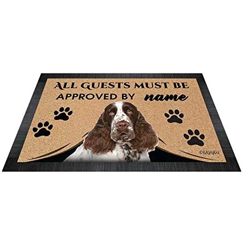BAGEYOU All Guests Must be Approved Outdoor Doormat with My Love Dog English Springer Spaniel Welcome Floor Mat Custom Name 23.6" X 15.7" Cover