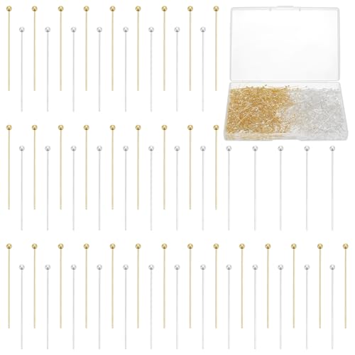 UNICRAFTALE About 1000Pcs 2 Colors Ball Head Pins 30mm Straight Head Pin Metal End Head Pins Findings Headpins Earring DIY Making Pins Metal Wire Pin for Jewelry Making