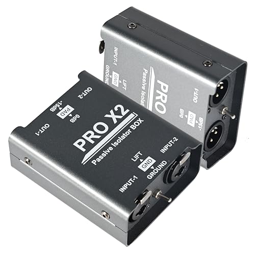 2 Channel XLR/RCA/TS/TRS Passive Hum Eliminator, Pro X2 Ground Loop Noise Isolator and Noise Filter for Car Audio and Other Audio Equipment