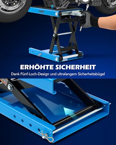 Orion Motor Tech Motorradheber Motorradhebebühne höhenverstellbarer 95-370mm Hebescheren-Mittelständer mit Kapazität von 500kg/1100 lbs Fahrradreparatur-Scherenheber für die Motorradwartung, Blau