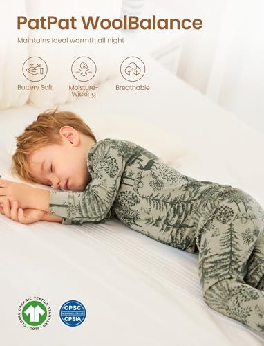 PATPAT Toddler Pajama Set with Premium Soft Wool & Tencel Blend, Snug Fit Pjs Temp-Balancing Sleeper for Kids Baby Boy Girl2