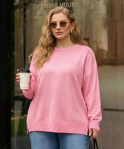 Image of TIYOMI Plus Size Sweaters for Women Oversized Pullover Crewneck Sweater Knit Side Split Casual Sweaters Fall Winter XL-5XL