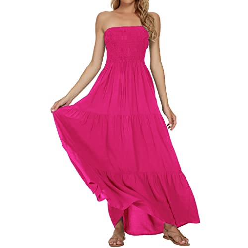 Image of Women's Summer Strapless Tube Top Maxi Dresses Off Shoulder Boho Beach Long Dress