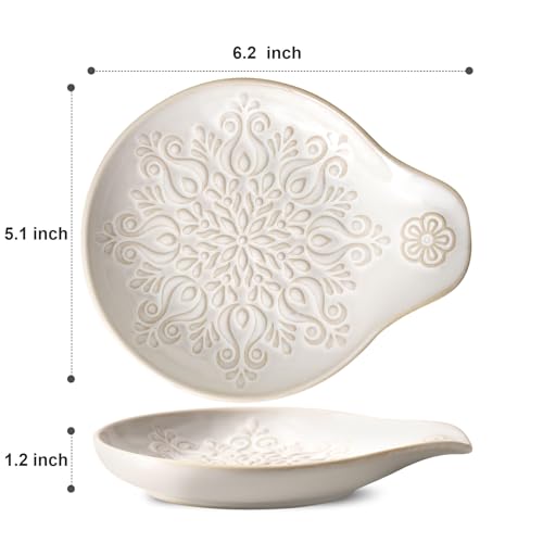 Image of Farmhouse Ceramic Spoon Rests Holder for Kitchen Counter Stove Top (White-A3)