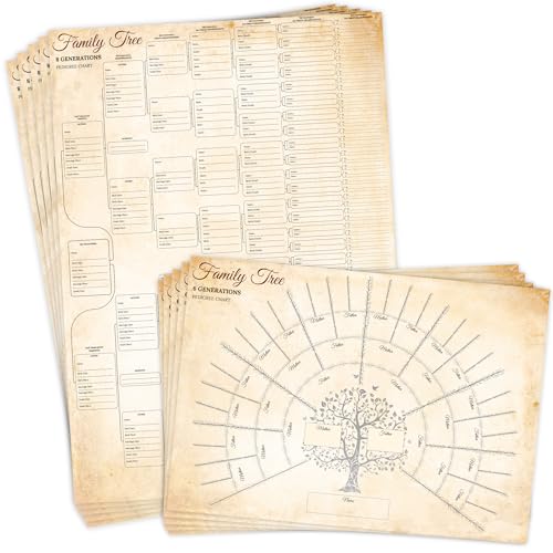 Templatables Family Tree Charts to Fill In A3 Ancestry Posters (6 & 8 Generations) 10 Pack Double-Sided Genealogy Charts Thick Quality Paper Folded to A4 Trace & Share Your Family History