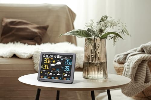 Bresser Station météo Wi-Fi avec application pour Tuya Smart Home, prévision de 5 jours, capteur thermo-hygromètre, historique, affichage de confort, réveil, fonction d'avertissement – vue 2