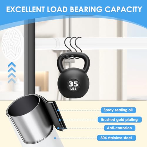 Image of Tension Curtain Rod No Drilling 31-168 In Adjustable Outdoor White Extra Long Curtain Rods Spring Shower Rods Heavy Duty for Window Bathroom Patio Rust Proof