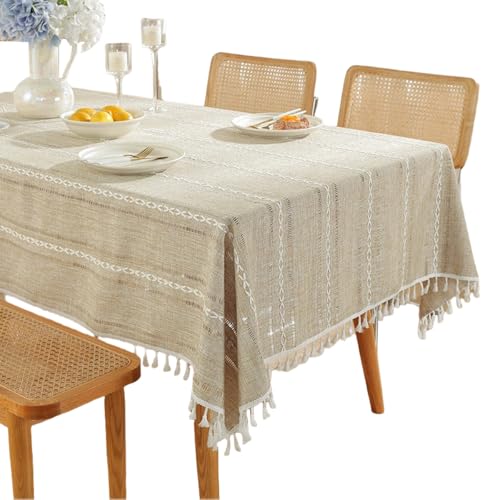Vayliro Mantel con borla mantel de mesa de centro calado mantel bordado de algodón de imitación de lino manteles de primavera para cocina comedor fiesta vacaciones Navidad decoración de mesa, amarillo