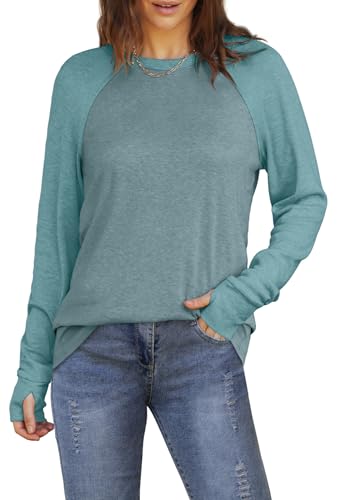 Image of XIEERDUO Womens Tunic Tops to Wear with Leggings Long Sleeve Thumb Hole Shirts Crew Neck Curved Hem