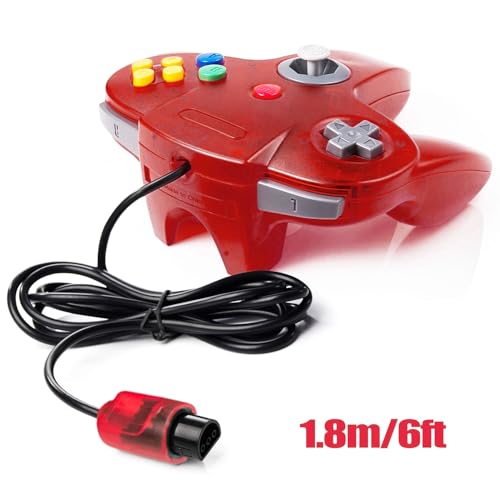 Image of miadore 2 Packs Classic 64 Wired Controller Joystick for N64 Video Game System N64 Console (Jungle Green and Red)