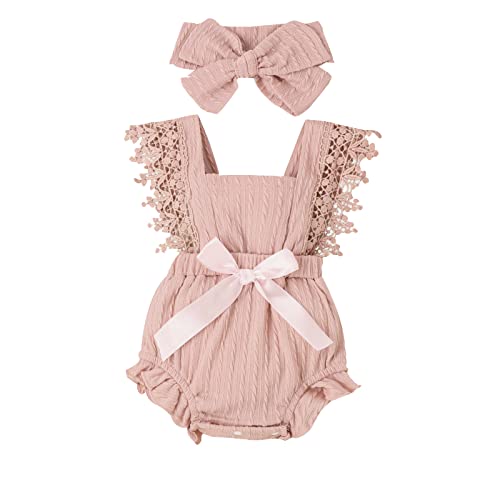 Image of Douhoow Infant Baby Girl Plaid Romper Baby Short Sleeve Pleated Romper Bodysuit Summer Spring Outfits