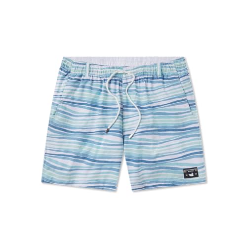 Southern Marsh Shoals Seawash Swim Trunks - Waves, White and Blue, Medium