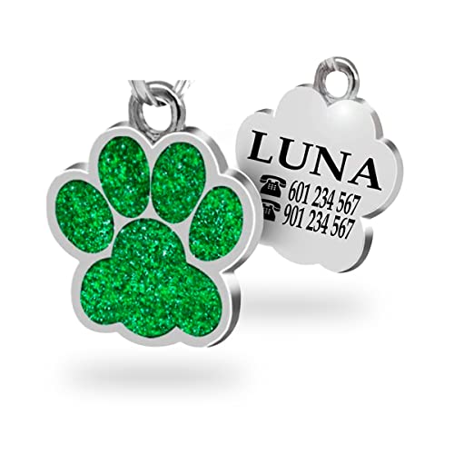 Chapa para Perro y Gato Personalizada - Ideal para Grabar su Nombre y tu Contacto - Placa Identificativa Hecha de Metal de aleación - Color Verde - Ibera Gifts Cover