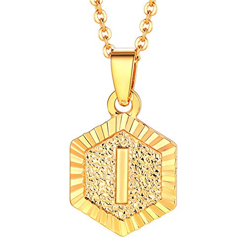 LIANTSH Collar con colgante geométrico hexagonal con letras del alfabeto A-Z chapado en cobre chapado en oro de 18 quilates, Cristal