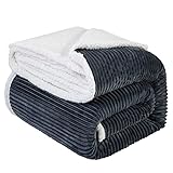 Picture of LBRO2M Striped Sherpa Fleece Bed Blanket King Size, Super Soft Fuzzy Plush Warm Cozy Fluffy Microfiber Couch Throw Velvet Double Reversible Luxurious Blankets (90x104), Dark Grey