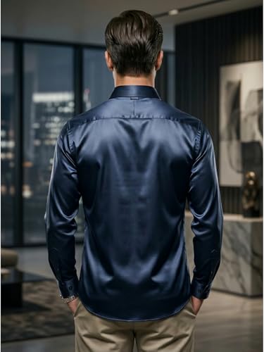Image of DEELMO Men's Stylish Solid Satin Casual Shirt for Men Full Sleeves| Poly Satin Silk Shirt