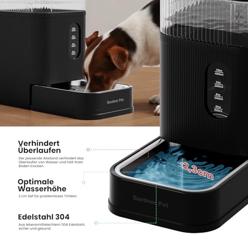 Gardner Pet 8.5L Automatischer Wasserspender, Schwerkraft-Tränke mit Edelstahlschüssel, Futterautomat für Hunde und Katze, große Kapazität Futterspender, BPA-frei, Keine Elektrizität, geräuschlos