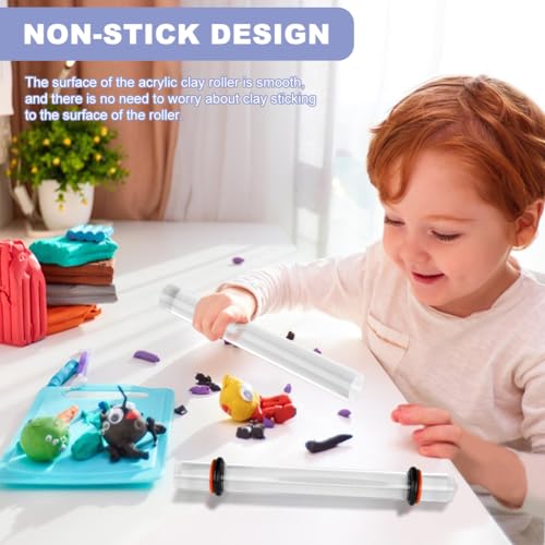 Polymer Clay Tools, 2Pcs Acrylic Rolling Pin with Thickness Rings Kit, Air Dry Clay Tools Clear Slab Roller Supplies Art Craft DIY Tool - Thumbnail 5