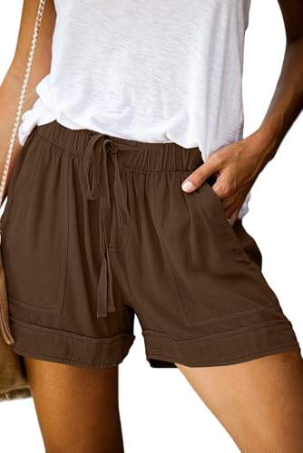 Image of KISSMODA Womens Summer Shorts Leopard /Camo /Solid /Floral Print Elastic Waist Pocketed Casual Pants
