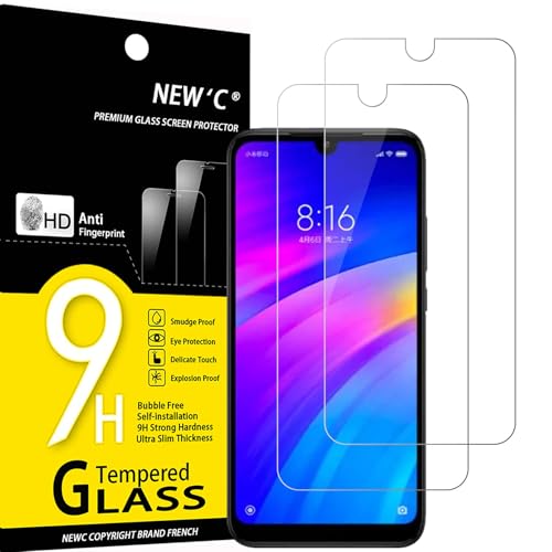 NEW'C 2 Piezas, Protector Pantalla para Xiaomi Redmi 7, Redmi Y3, Cristal templado Antiarañazos, Antihuellas, Sin Burbujas, Dureza 9H, 0.33 mm Ultra Transparente, Ultra Resistente
