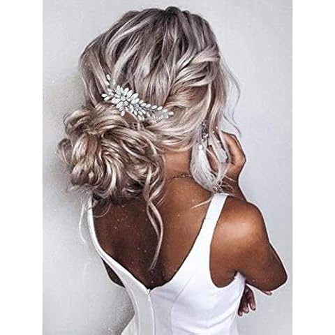 Unsutuo Crystal Bride Wedding Hair Comb Silver Leaf Bridal Hair Accessories Rhinestone Hair Pieces for Women and Girls Cover